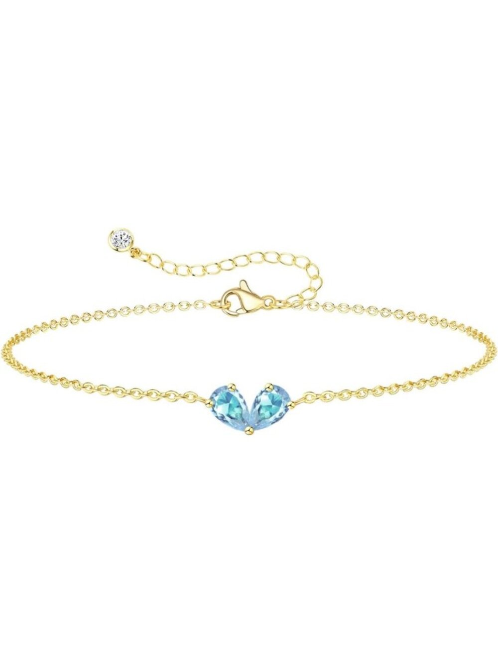 03-03 March&March Gold 2 Birthstone Heart Bracelet 14K Plated CZ